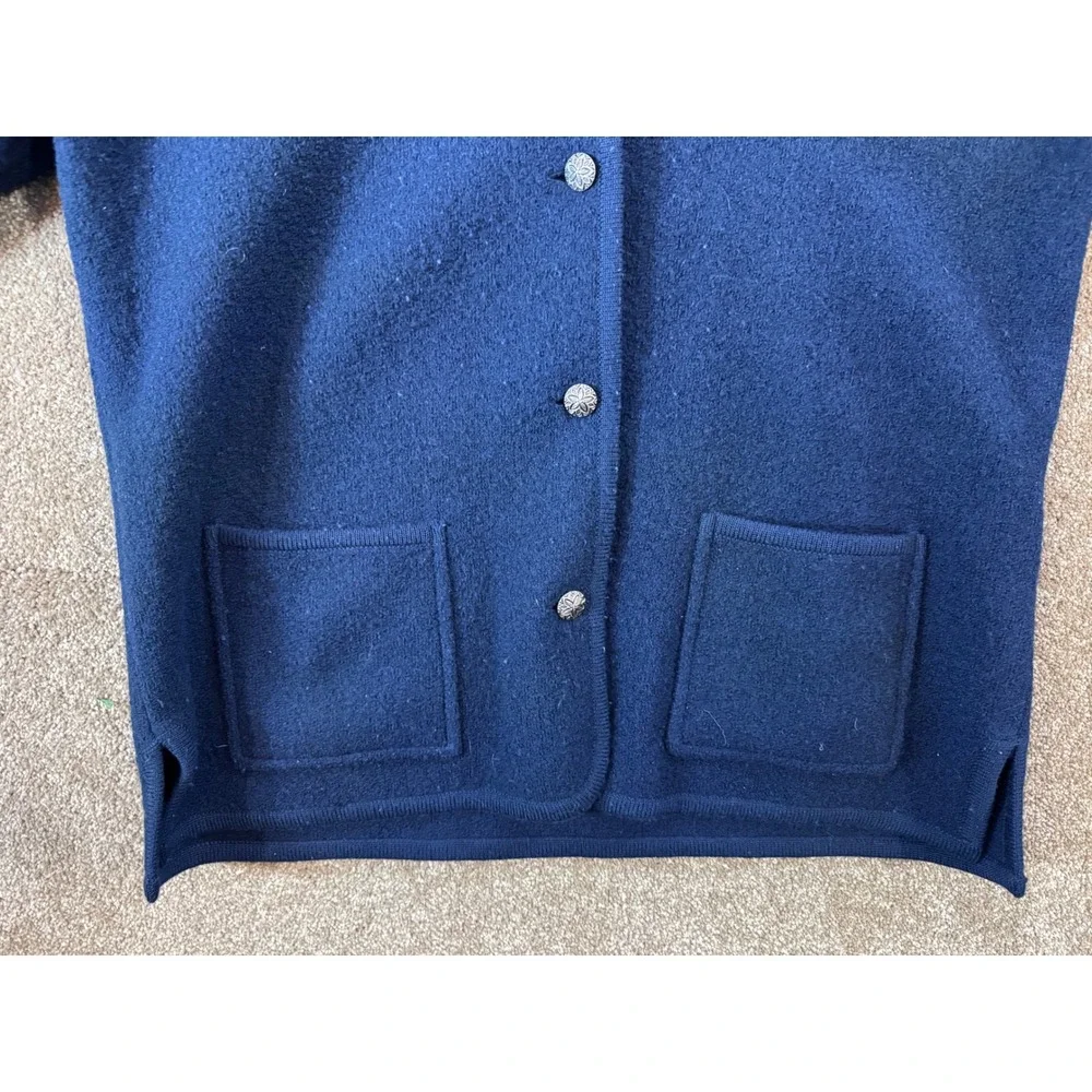 Talbots‎ Women Navy Blue Button Front Cardigan Sweater Large Collared Pockets